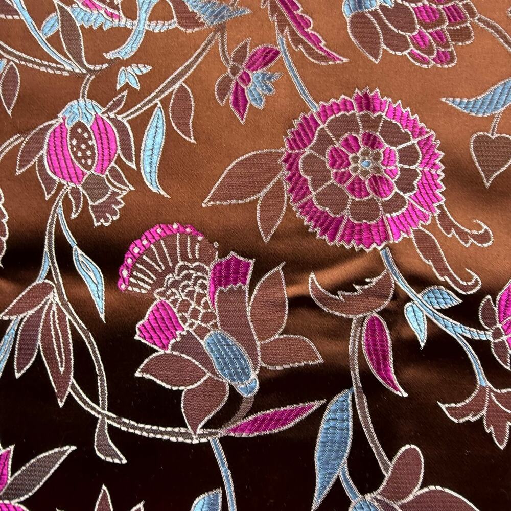 Asian inspired brown satin jacquard fabric yardage